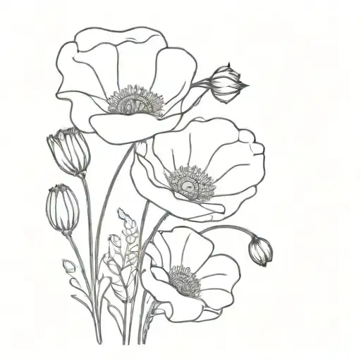 poppy and daisy flowers hugging  tattoo design idea
