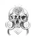 skull with three tiny skulls on the middle of the forehead left to right 2 of them are bloody the third is blackened tattoo design idea