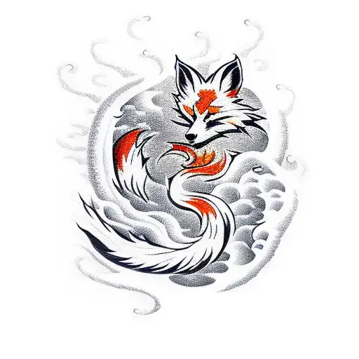 nine-tailed fox surrounded by snow tattoo design idea