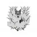 fox in a forest of cherry blossom trees tattoo design idea