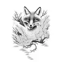 fox in a forest of cherry blossom trees tattoo design idea