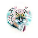 fox in a forest of cherry blossom trees tattoo design idea