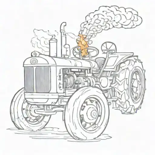 Tractor on fire tattoo design idea