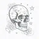 Skull, stars and y2k style tattoo design idea