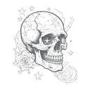 Skull, stars and y2k style tattoo design idea