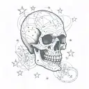 Skull, stars and y2k style tattoo design idea