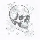 Skull, stars and y2k style tattoo design idea