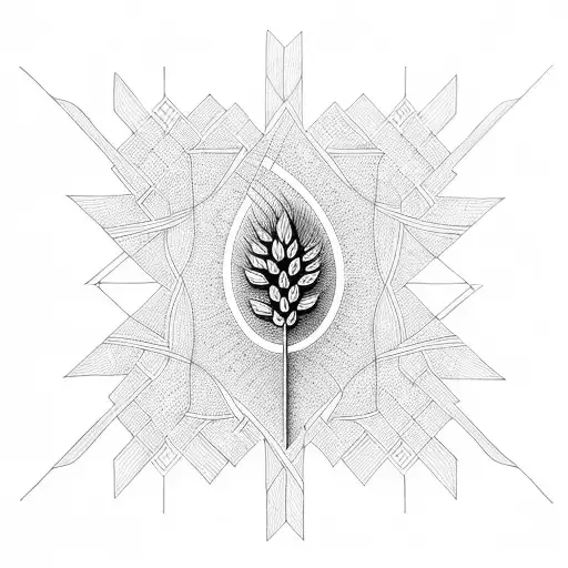 An intricate wheat stalk intertwined with geometric patterns tattoo design idea