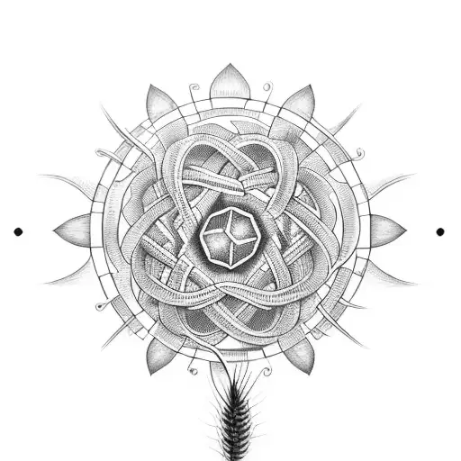 An intricate wheat stalk intertwined with geometric patterns tattoo design idea
