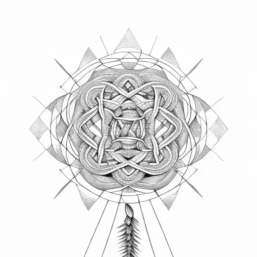 An intricate wheat stalk intertwined with geometric patterns tattoo design idea