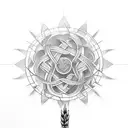 An intricate wheat stalk intertwined with geometric patterns tattoo design idea