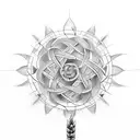 An intricate wheat stalk intertwined with geometric patterns tattoo design idea