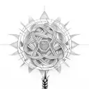 An intricate wheat stalk intertwined with geometric patterns tattoo design idea