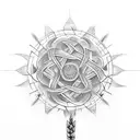 An intricate wheat stalk intertwined with geometric patterns tattoo design idea