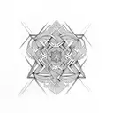 An intricate wheat stalk intertwined with geometric patterns tattoo design idea