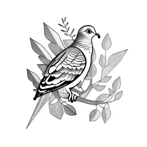 turtle dove with pocket knife and olive tree branch tattoo design idea