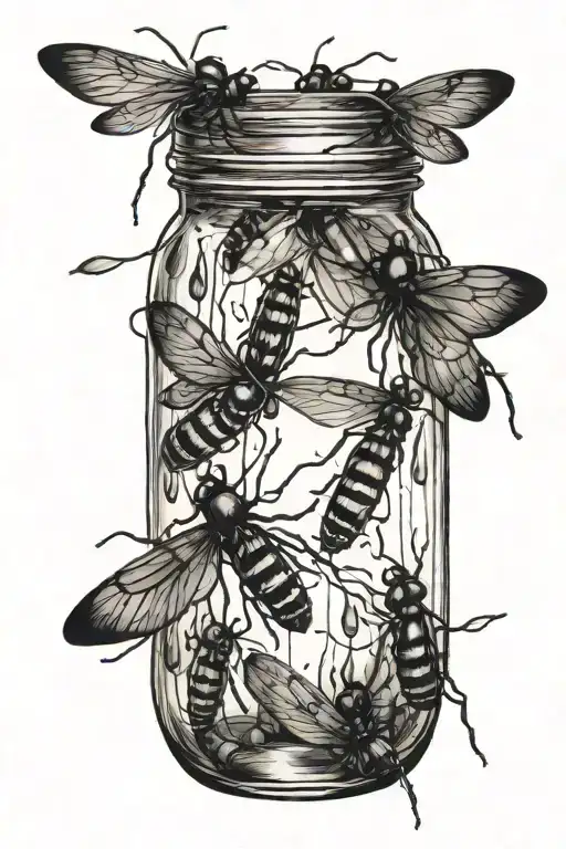 fireflies in jar filled tattoo design idea