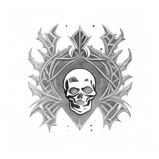 Symphonic black metal and power metal skull mashup tattoo design idea