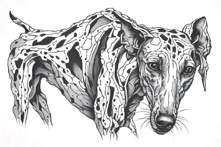 cracked brushstrokes create a Galgo tattoo design idea