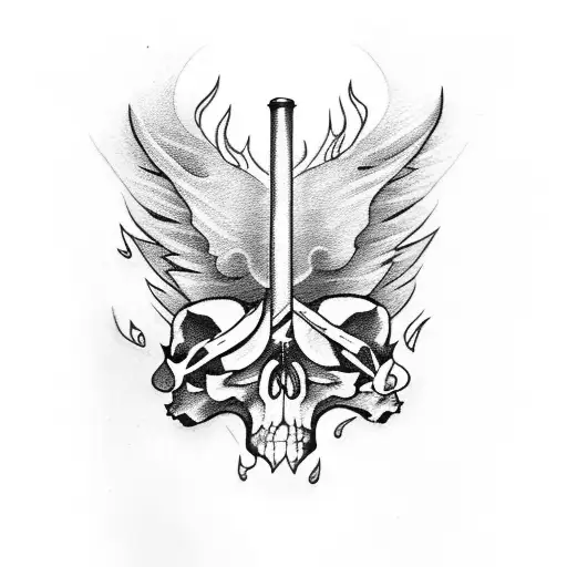 Guitar with flames and skull tattoo design idea