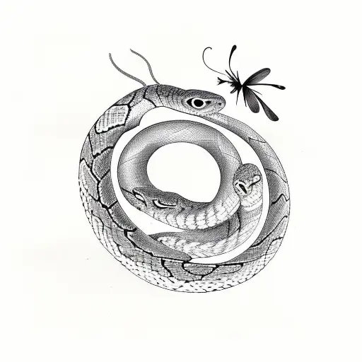 snake and butterfly  tattoo design idea