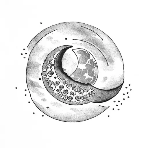 crescent moon made out of flowers with phrase saying i love you to the moon and back in hand writing with light clouds b tattoo design idea