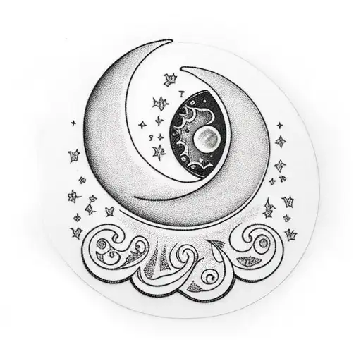crescent moon made out of flowers with phrase saying i love you to the moon and back in hand writing  tattoo design idea