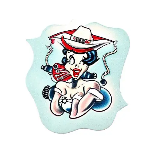 pin up smoking a roll up dressed as Betty boop wearing a cowgirl hat tattoo design idea