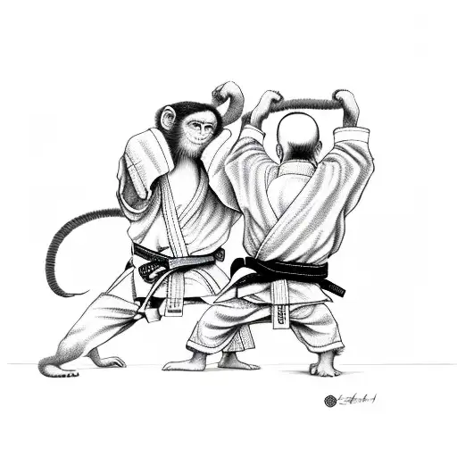 two silly monkeys fighting on karate kimono tattoo design idea