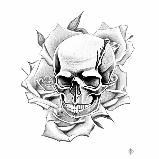 skull, rose, black and white, king card tattoo design idea
