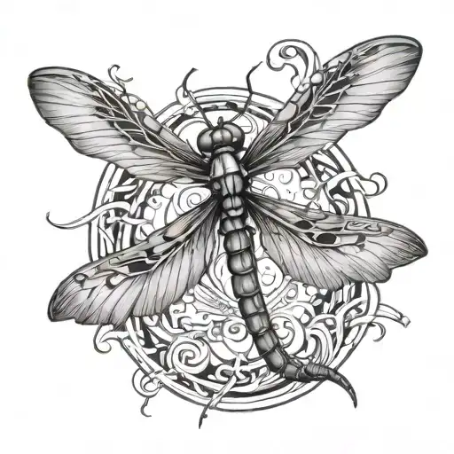 generate scatch dragon fly for tattoo in dark fantasy style symmetrically top view tattoo design idea