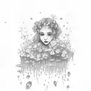Ophelia from hamlet drowned in the pond with flowers surrounding her. Very pretty and simple tattoo design idea