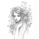 Ophelia from hamlet drowned in the pond with flowers surrounding her. Very pretty and simple tattoo design idea