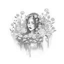 Ophelia from hamlet drowned in the pond with flowers surrounding her. Very pretty and simple tattoo design idea