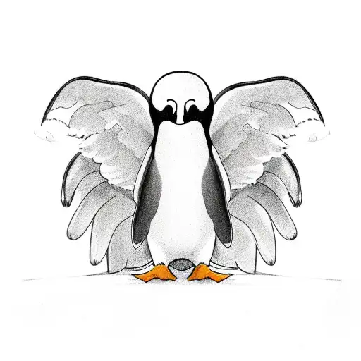 Penguin with wings tattoo design idea