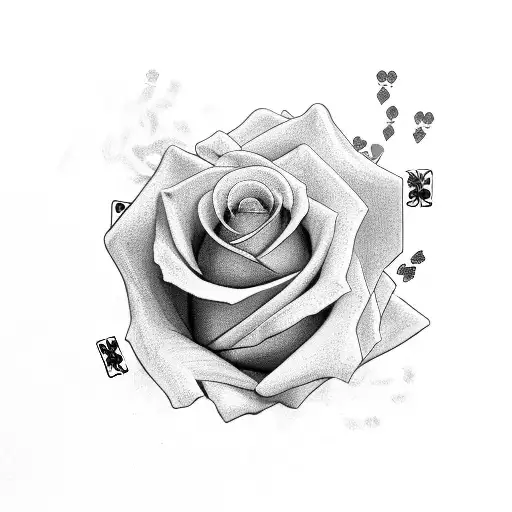 roses, playing cards, smoke, sleeve tattoo design idea