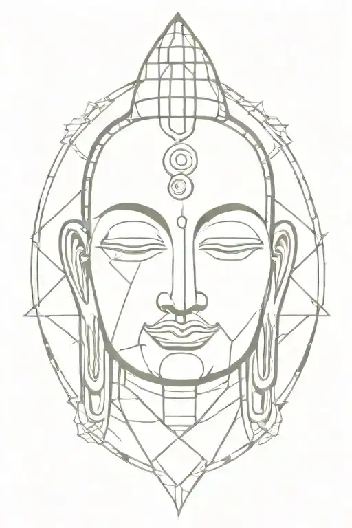 aztek and buddha face surrounded tattoo design idea