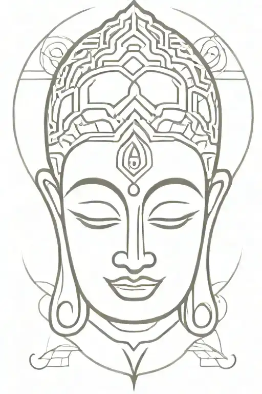  buddha face with aztek style tattoo design idea