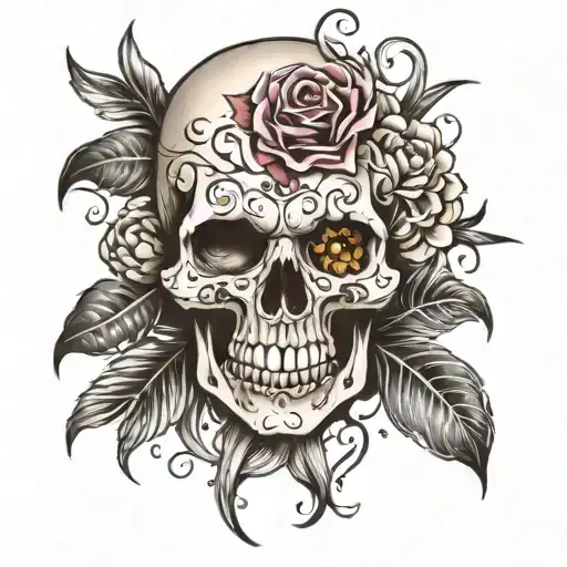 half faced skull tattoo design idea
