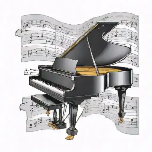 grand piano with music sheet tattoo design idea