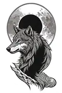 grey wolf howling at the moon, turkish flag crescent moon, turkish warrior tattoo design idea