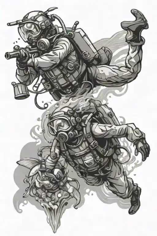 scene of underwater scuba to skydiving to flying  tattoo design idea