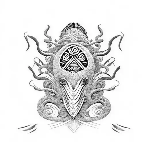 A Maori-inspired design incorporating elements of haka and sea creatures tattoo design idea