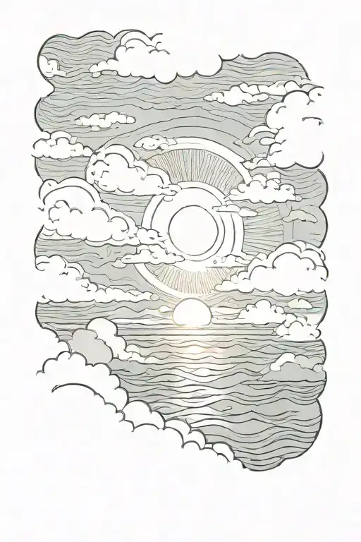 Sea and sun in the dark clouds  tattoo design idea