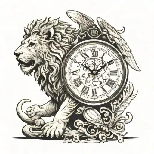 archangel, clock, jesus as a lion tattoo design idea