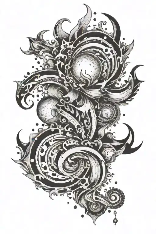natural rebirth, fire and water struggle, with quirky and interesting patterns tattoo design idea