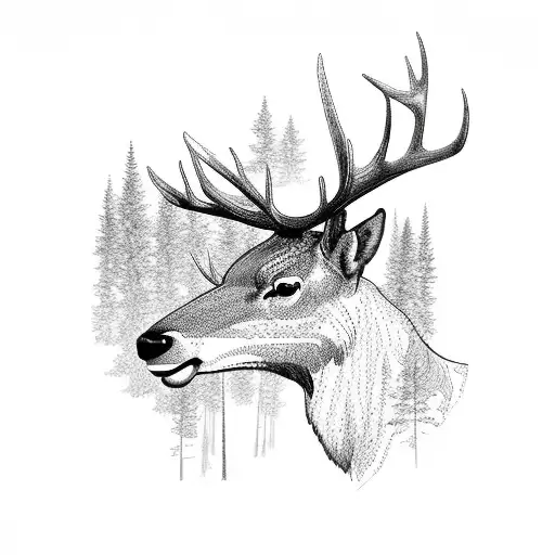 Forest and elk tattoo design idea