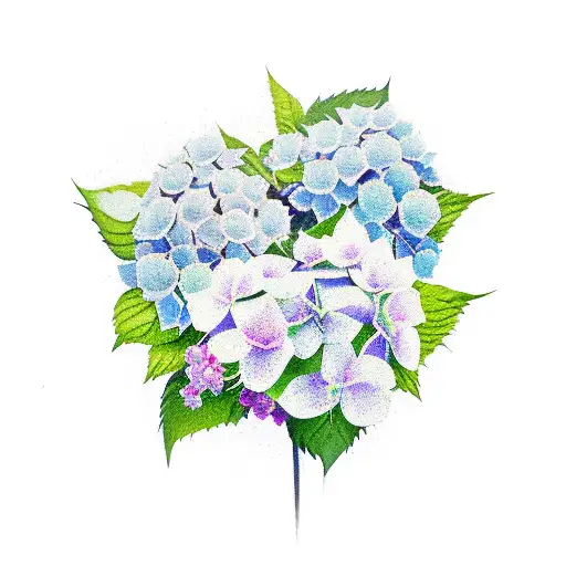 finch and hydrangeas  tattoo design idea