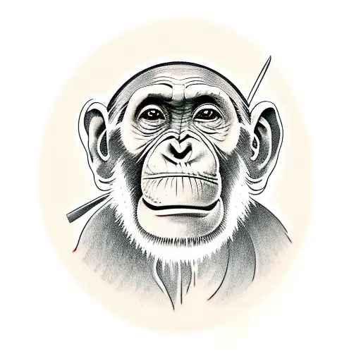 chimpanzee standing with spear thai bamboo  tattoo design idea