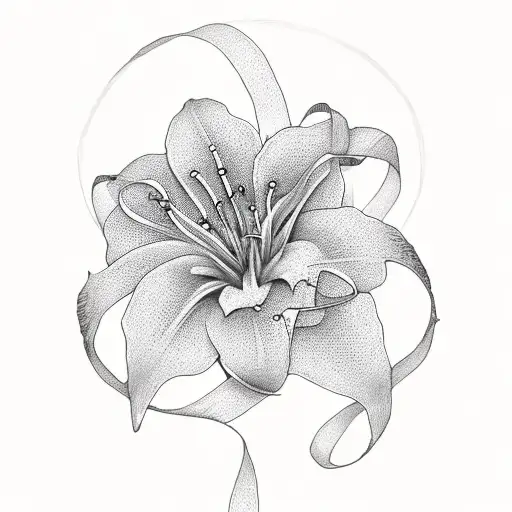 Lilly flowers with  cancer ribbon  tattoo design idea